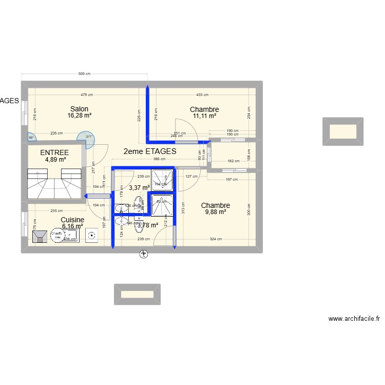 TANGER V1. Plan de 9 pièces et 56 m2