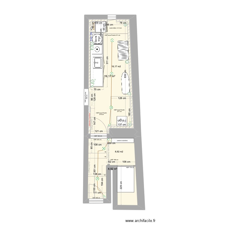 OUDIN LEJEUNE SOUS SOL. Plan de 6 pièces et 74 m2