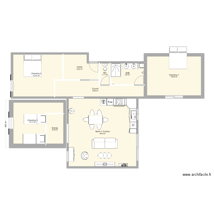 Oléron. Plan de 9 pièces et 108 m2