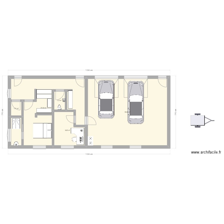 garage 1. Plan de 5 pièces et 111 m2