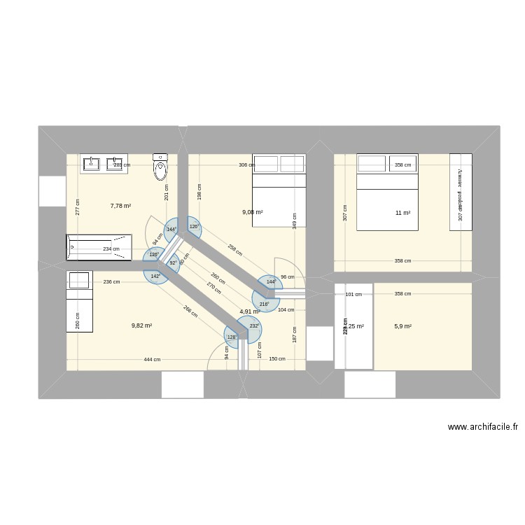 étage maison. Plan de 7 pièces et 53 m2