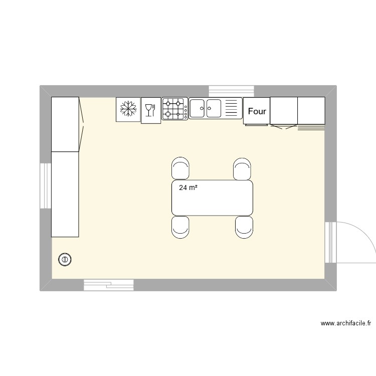 TD habitat logement . Plan de 1 pièce et 24 m2