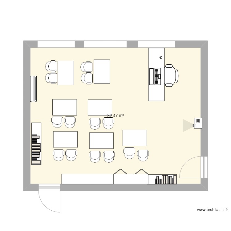 classe primaire. Plan de 1 pièce et 32 m2