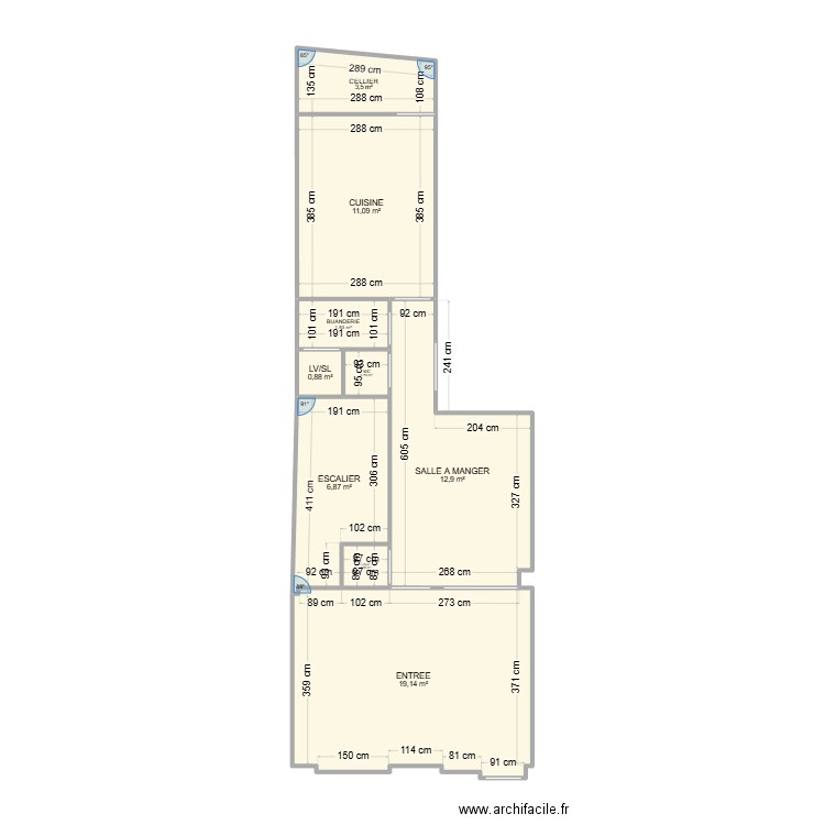 rdc. Plan de 9 pièces et 58 m2