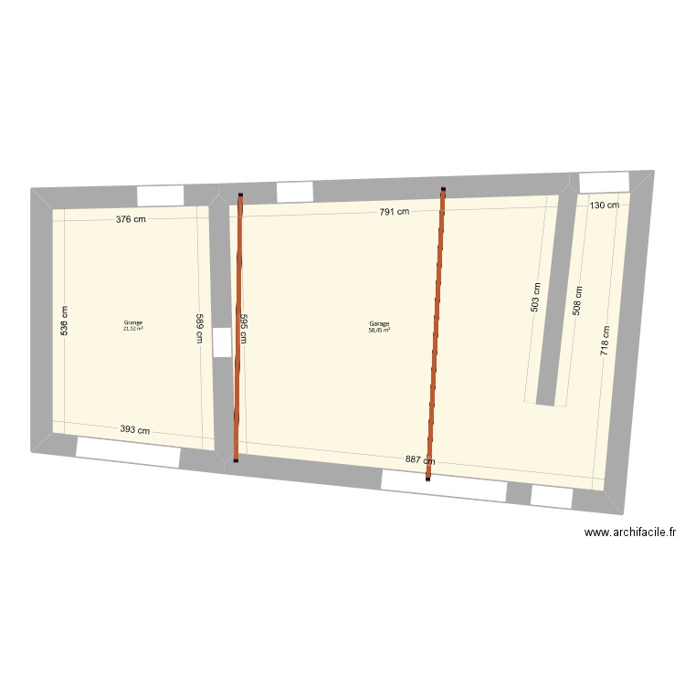 Tchiengang - EDL avec poutre. Plan de 2 pièces et 80 m2