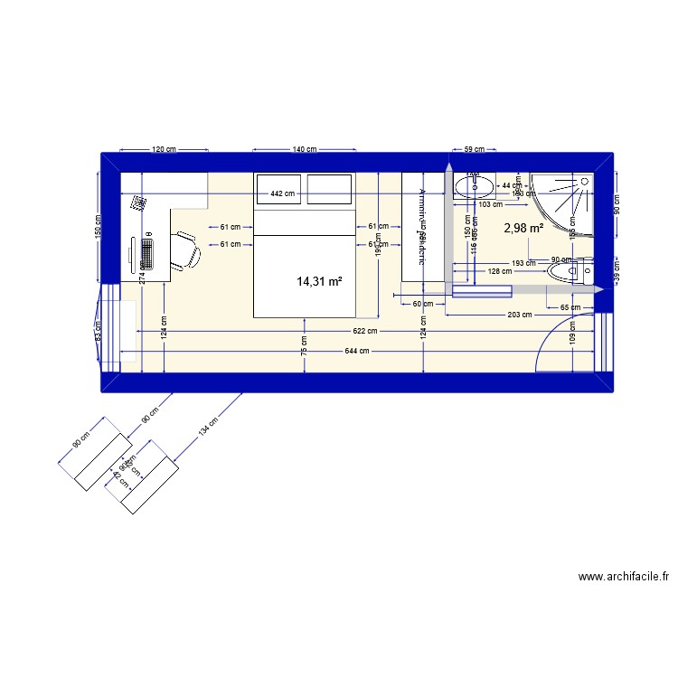 2etageChambre2v1. Plan de 2 pièces et 17 m2