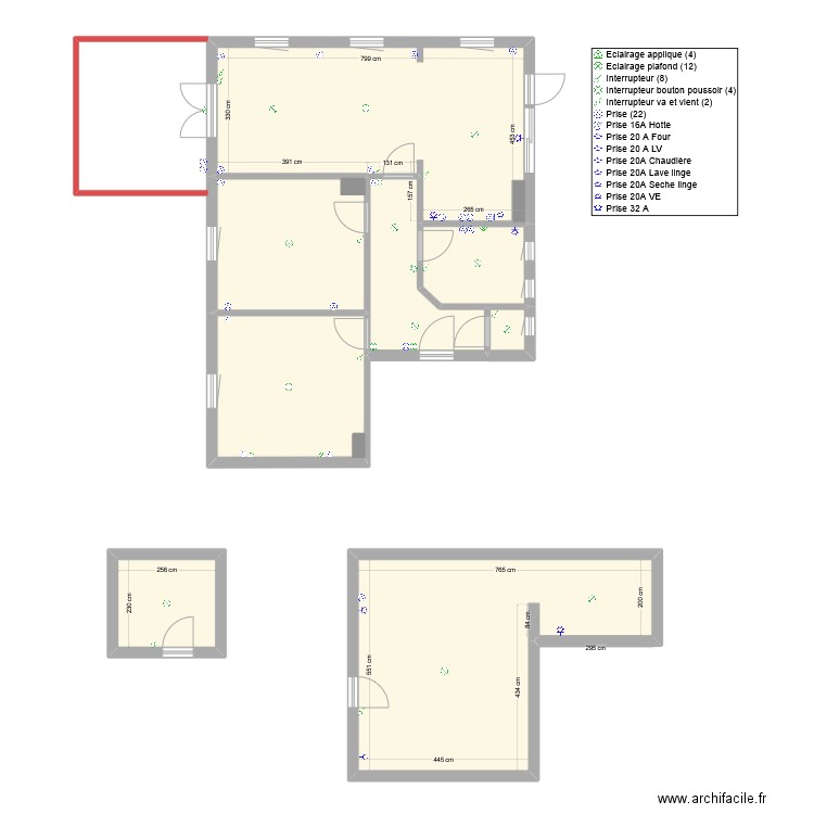 Electricité 2. Plan de 8 pièces et 108 m2