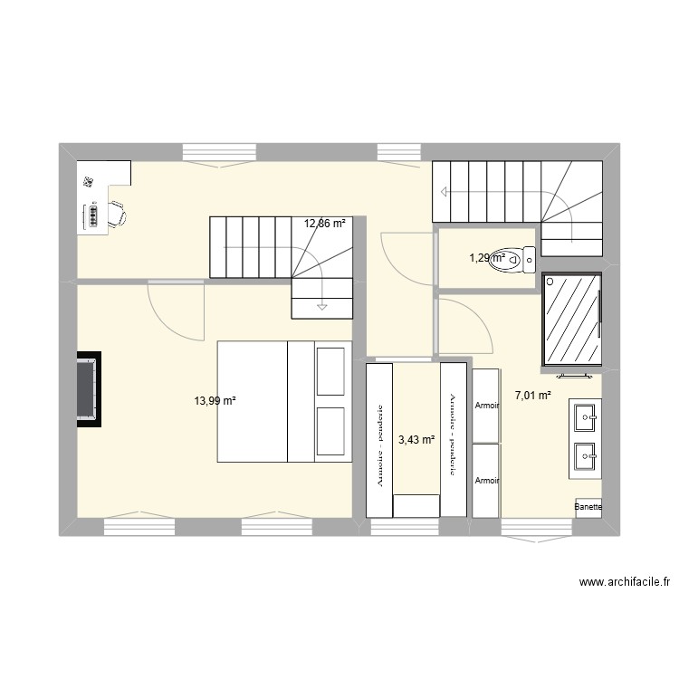 1ER ETAGE . Plan de 5 pièces et 39 m2