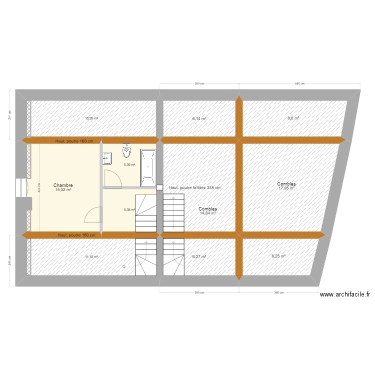 Projet Combles (sans fenetres) 2. Plan de 11 pièces et 108 m2