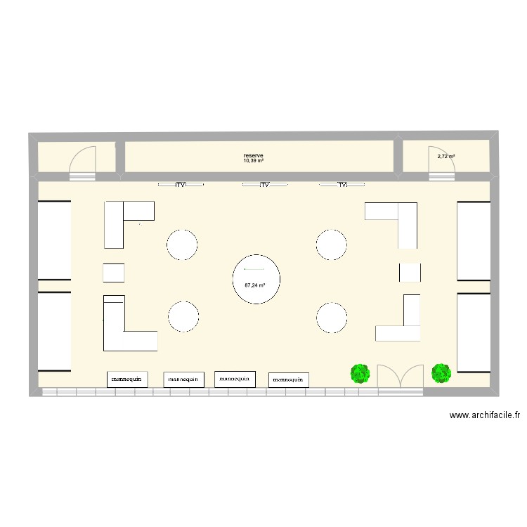 magasin. Plan de 3 pièces et 100 m2