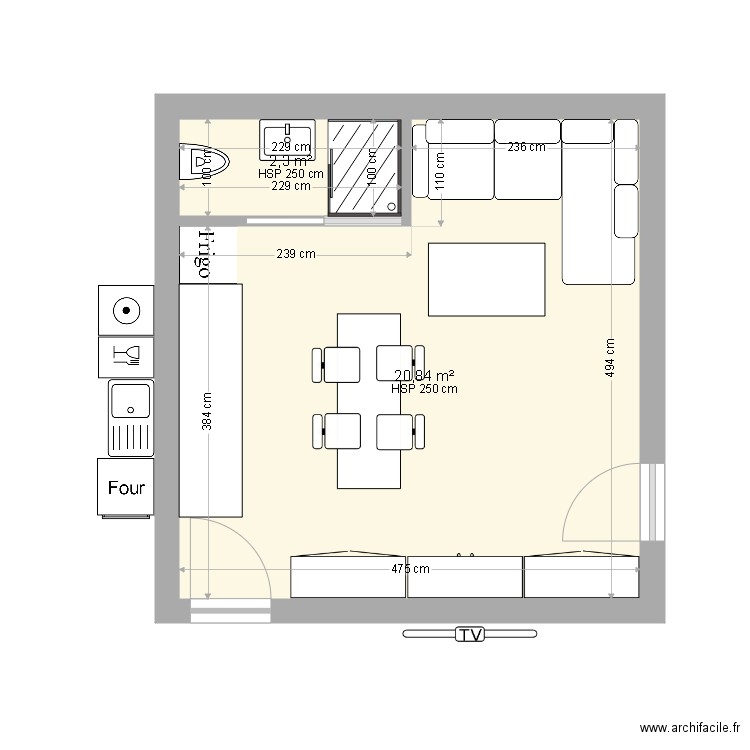 Studio Bondy. Plan de 2 pièces et 23 m2