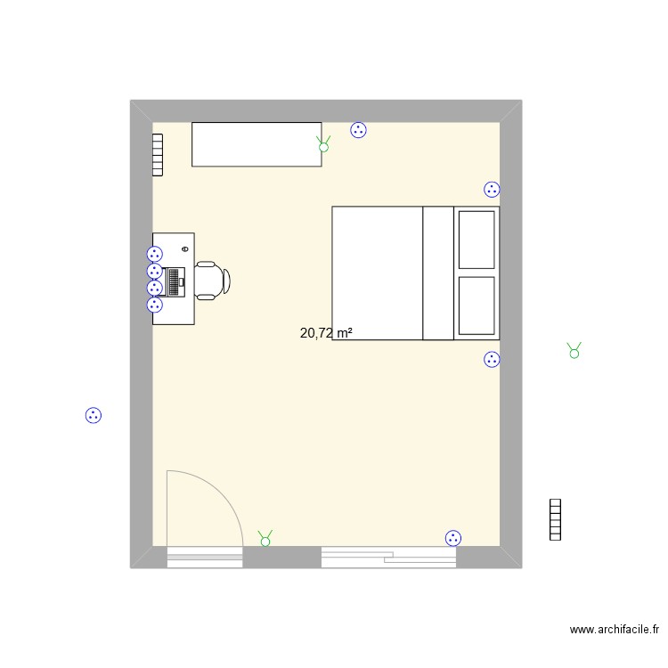 ChambreClem2. Plan de 1 pièce et 21 m2