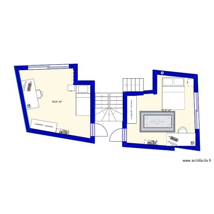 ale. Plan de 2 pièces et 30 m2