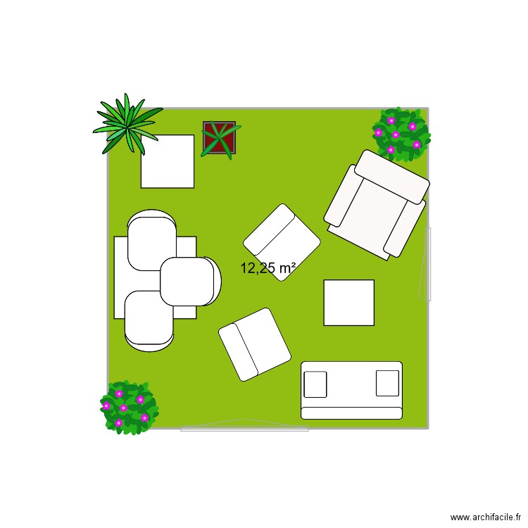 terrasse. Plan de 1 pièce et 12 m2