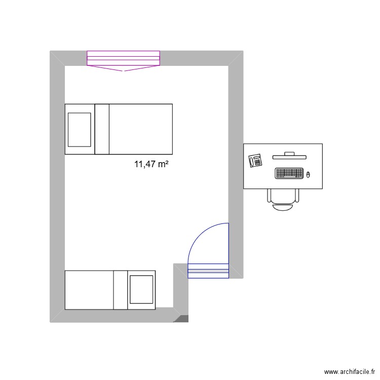 chambre 1. Plan de 1 pièce et 11 m2