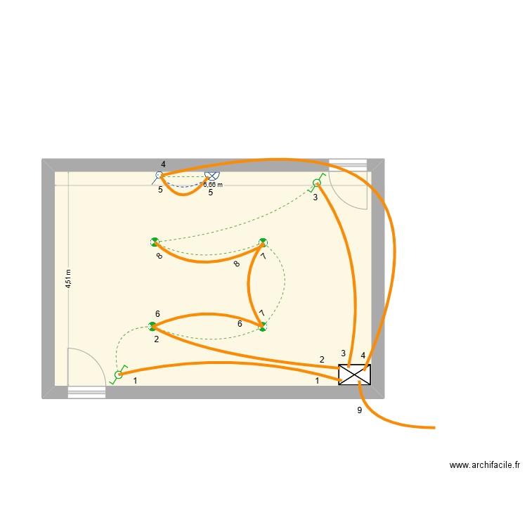 cours va et vient. Plan de 1 pièce et 30 m2