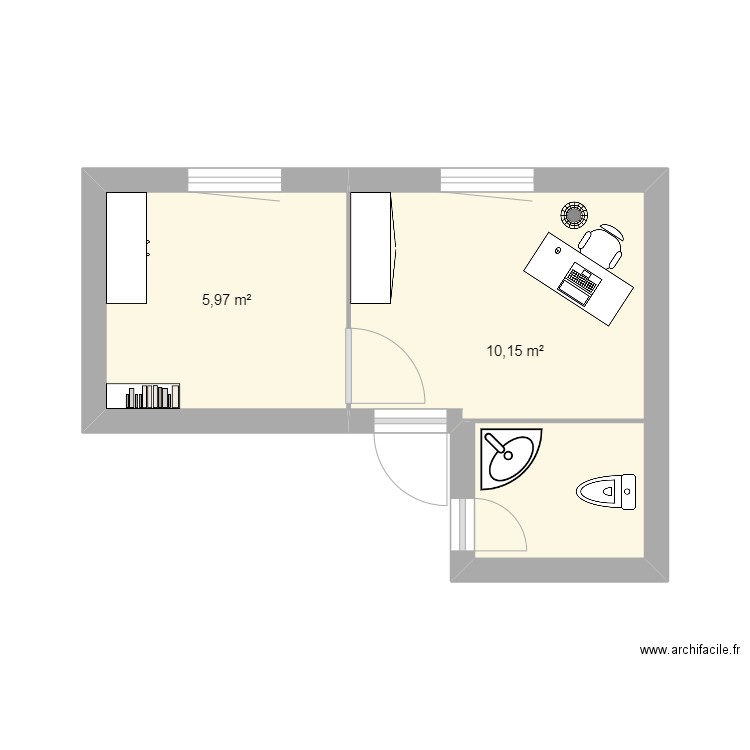 bureau . Plan de 2 pièces et 16 m2