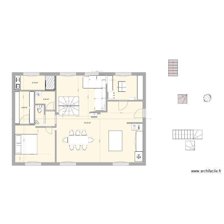 RDC8. Plan de 4 pièces et 87 m2