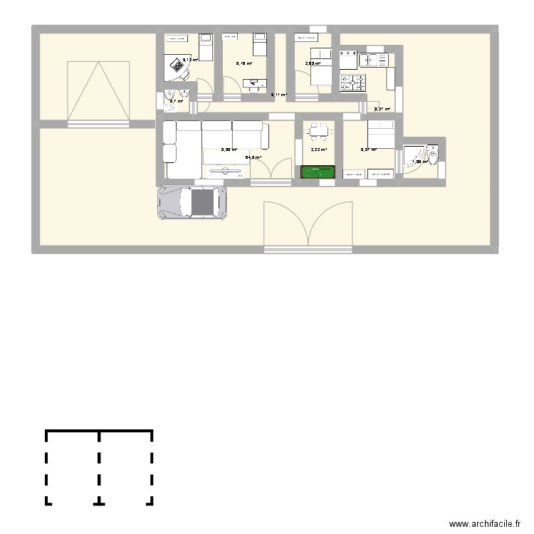 Dadouse. Plan de 11 pièces et 97 m2