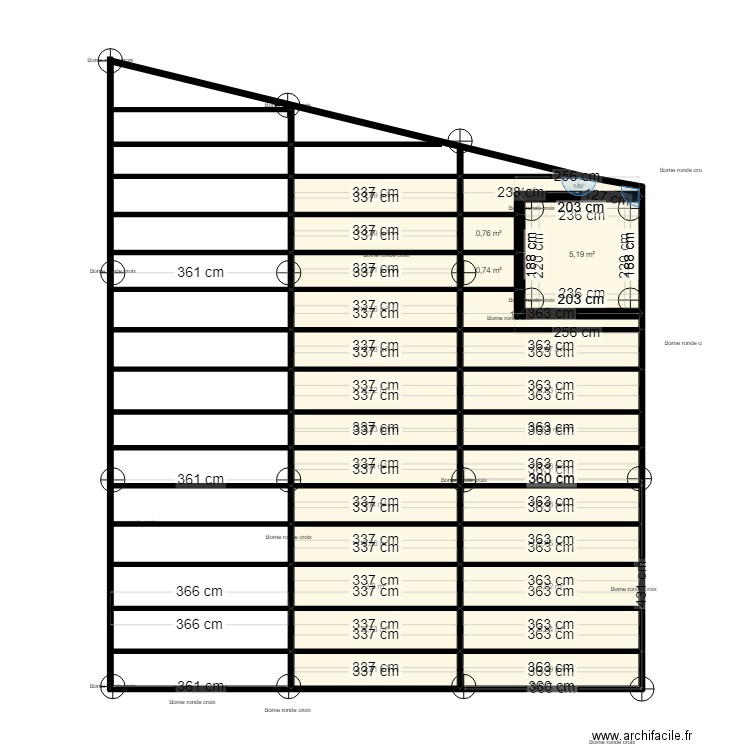 structure plancher bunga 2. Plan de 27 pièces et 66 m2