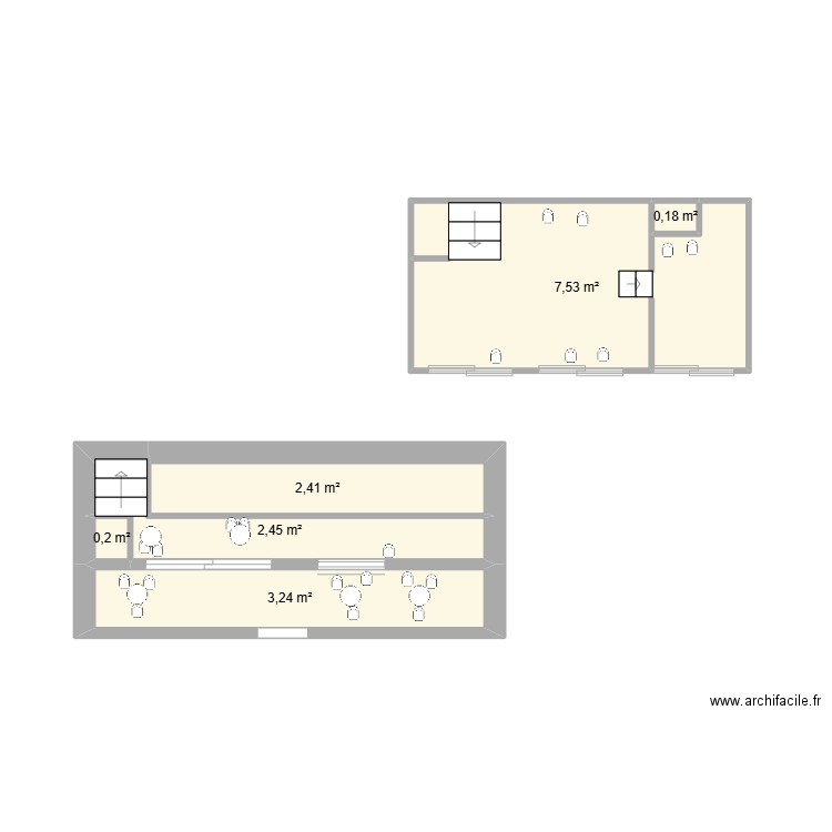 cafe on off. Plan de 6 pièces et 16 m2