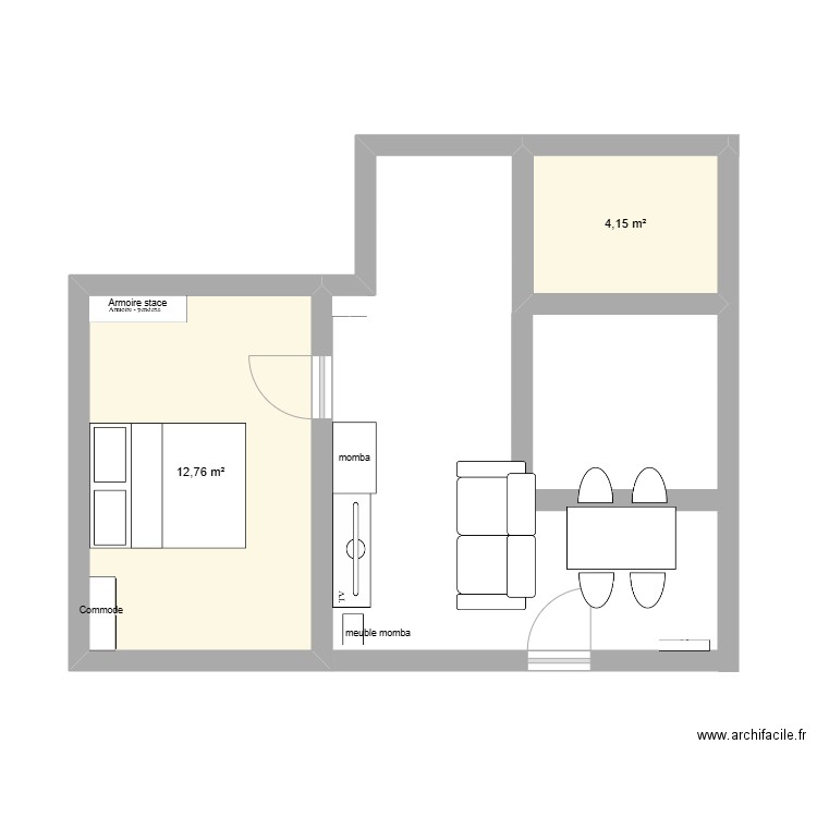 appart arsenal. Plan de 2 pièces et 17 m2