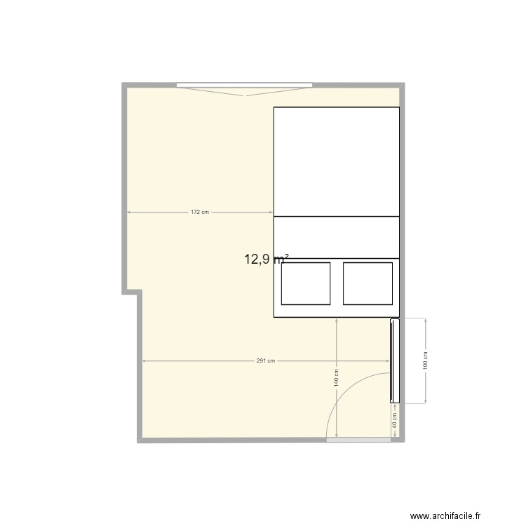 chambre max. Plan de 1 pièce et 13 m2