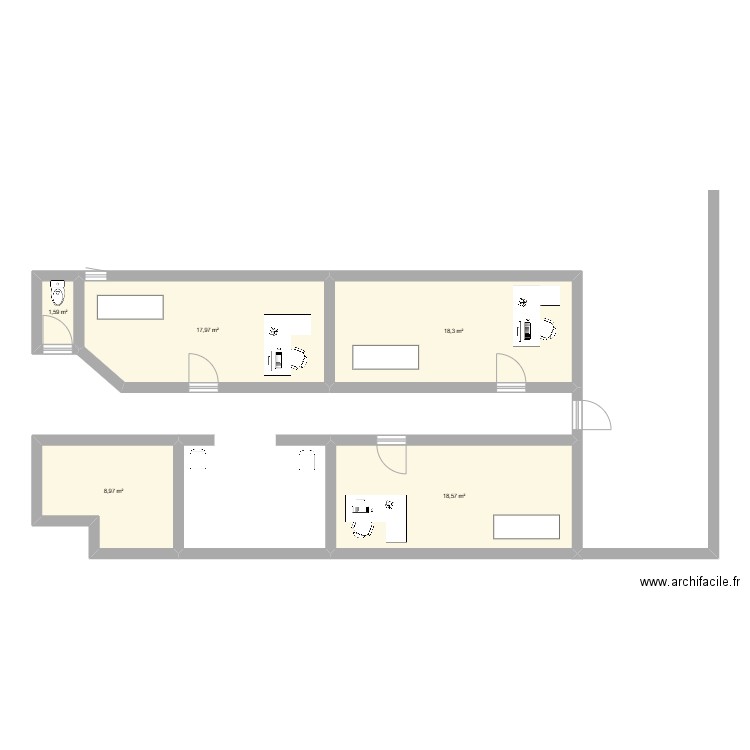 N°1. Plan de 5 pièces et 65 m2