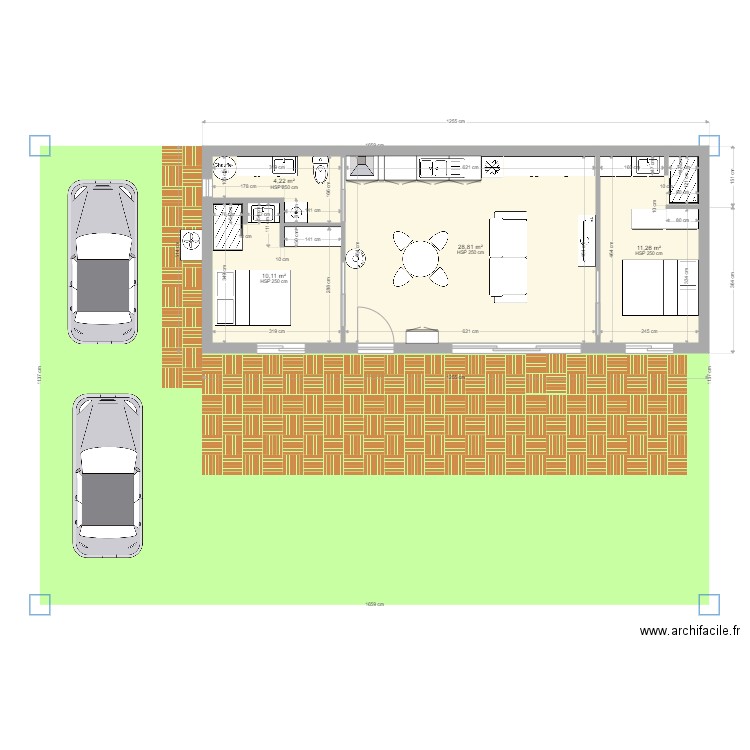 Projet container 6. Plan de 4 pièces et 54 m2