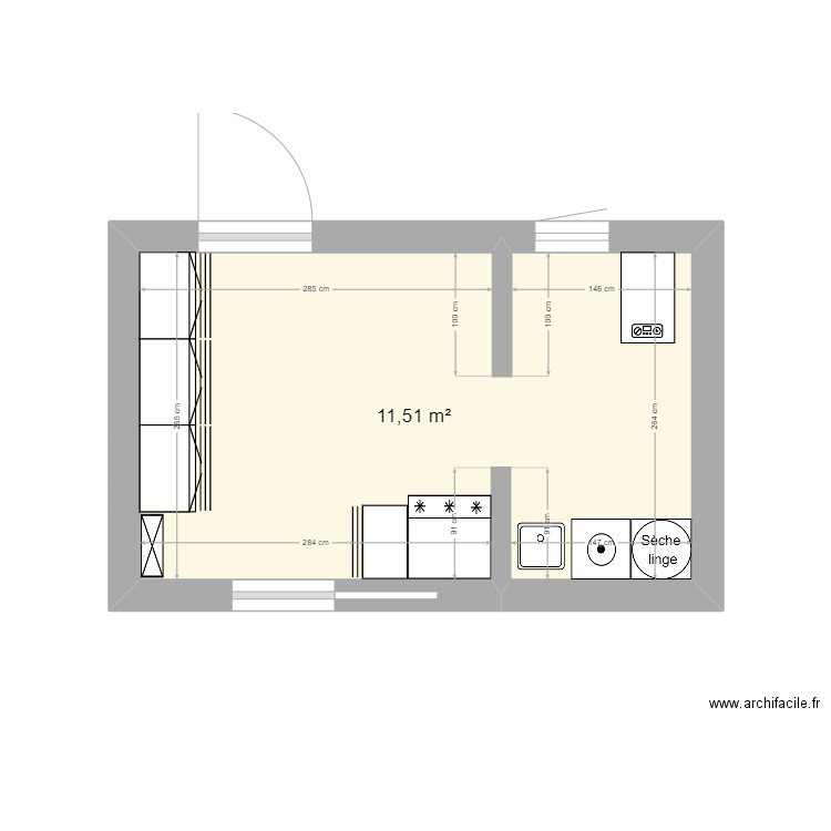 arriere cuisine. Plan de 1 pièce et 12 m2