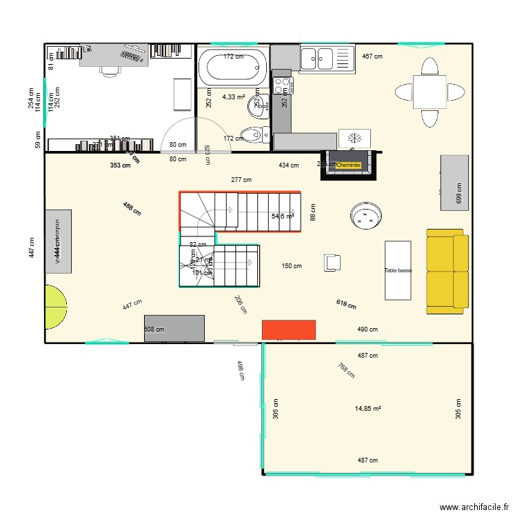 1 etage. Plan de 4 pièces et 77 m2