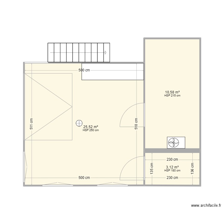 Rez de chaussé salaison. Plan de 3 pièces et 39 m2