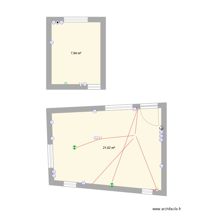 Etage. Plan de 2 pièces et 29 m2