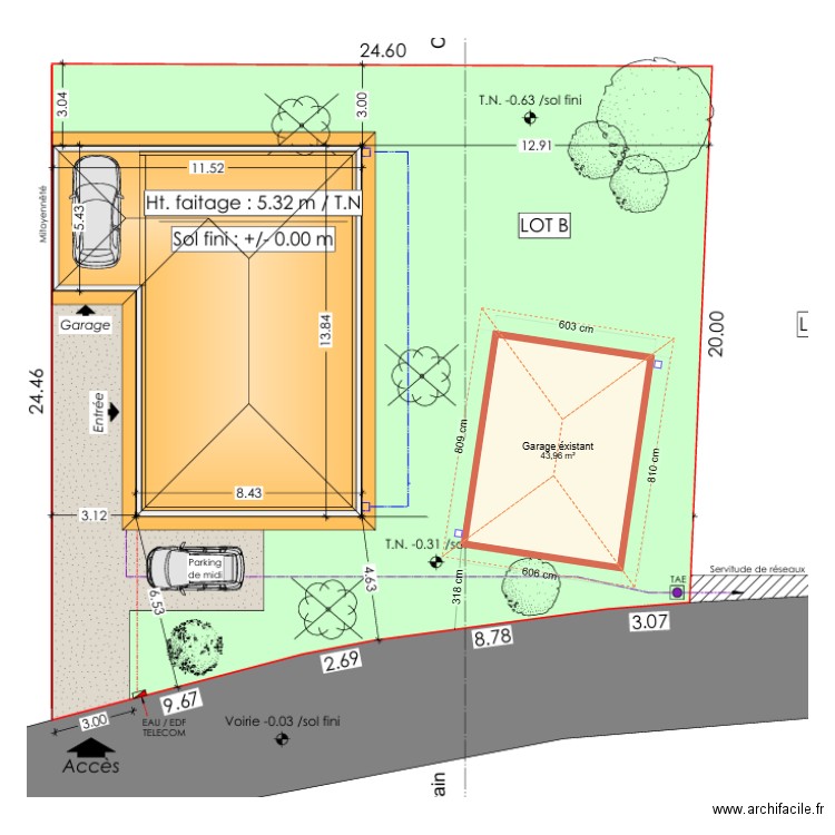 Plan de masse . Plan de 1 pièce et 44 m2