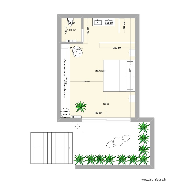 chambre annexe. Plan de 2 pièces et 28 m2