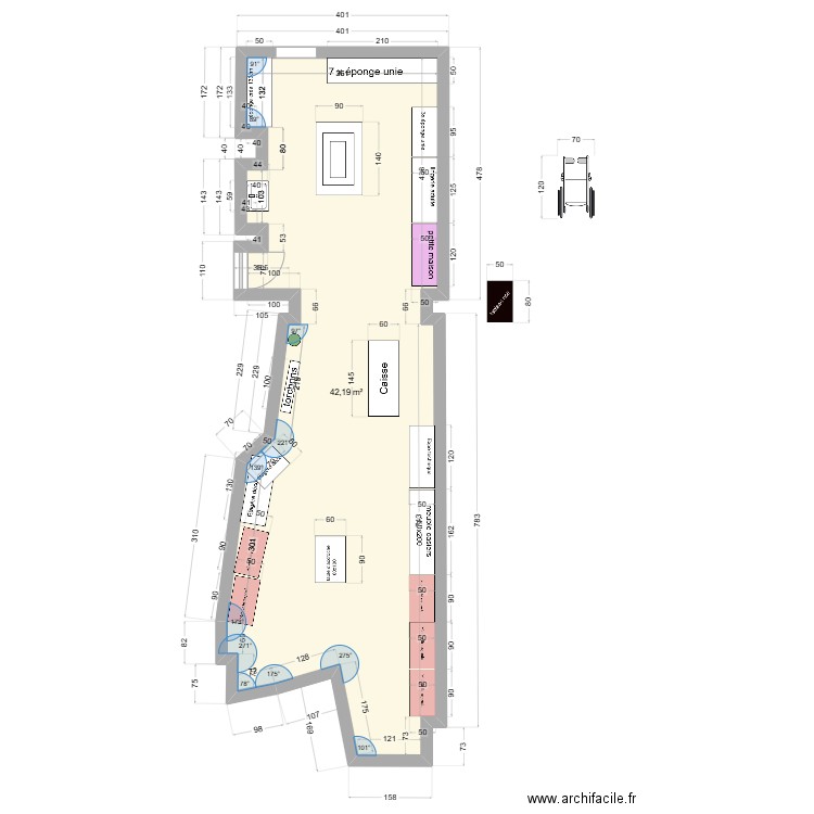 Projet Cherbourg 4. Plan de 1 pièce et 42 m2