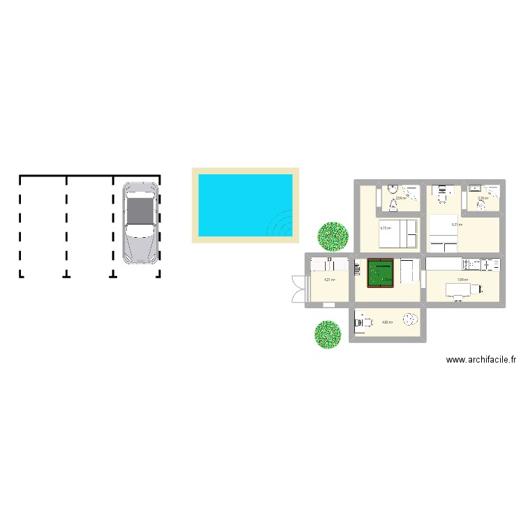 Sophiaa completo. Plan de 8 pièces et 45 m2