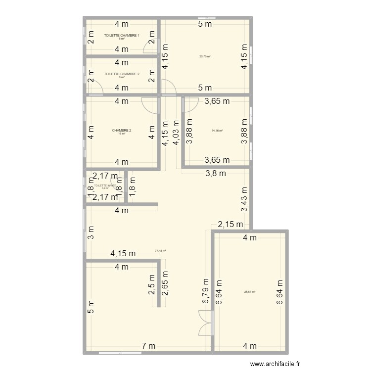 PROJET R+4. Plan de 8 pièces et 175 m2