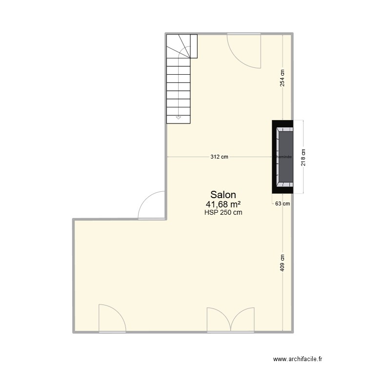 séjour. Plan de 1 pièce et 42 m2