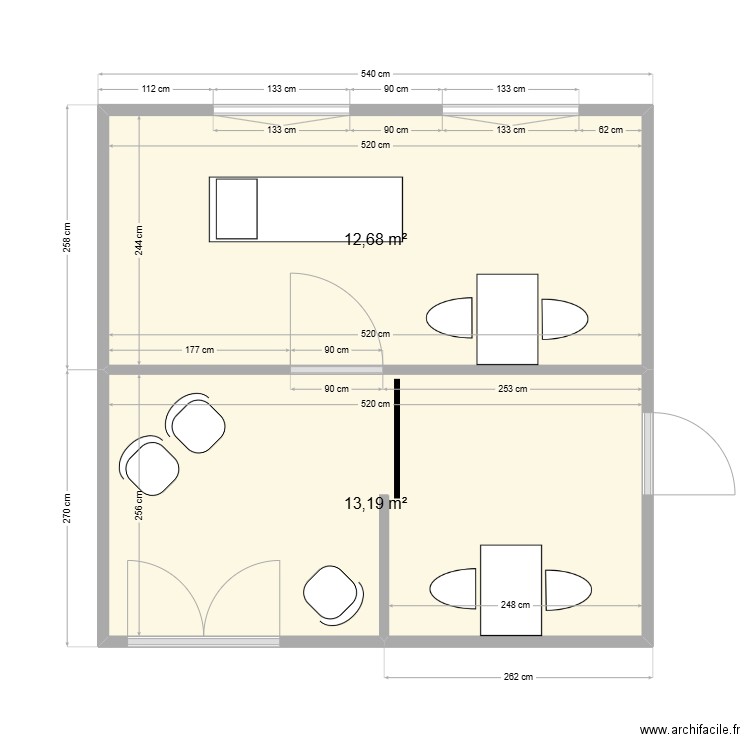 CENTRE BOX  2 FENETRES. Plan de 2 pièces et 26 m2