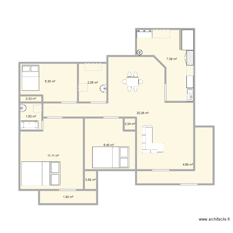 Roflo. Plan de 12 pièces et 63 m2