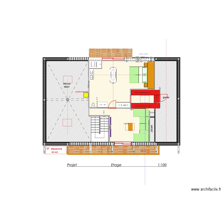 étage béné sans loggia inversé 2. Plan de 3 pièces et 49 m2