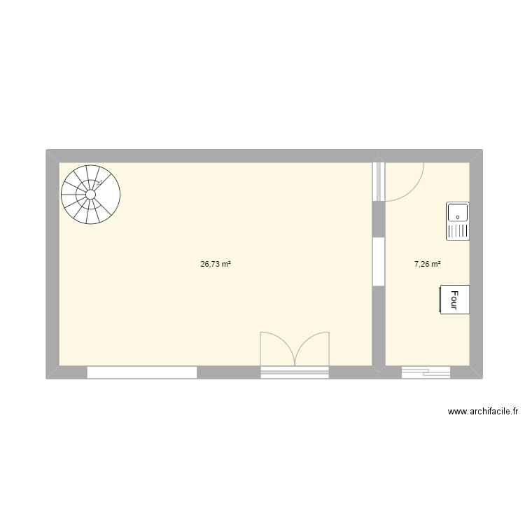 crolas . Plan de 2 pièces et 34 m2