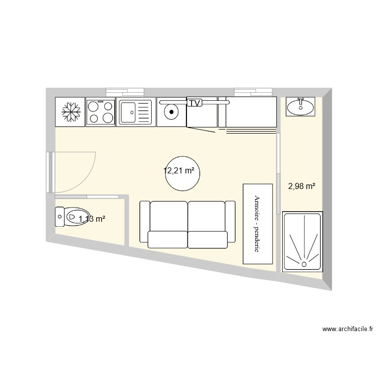 seb 1. Plan de 3 pièces et 16 m2