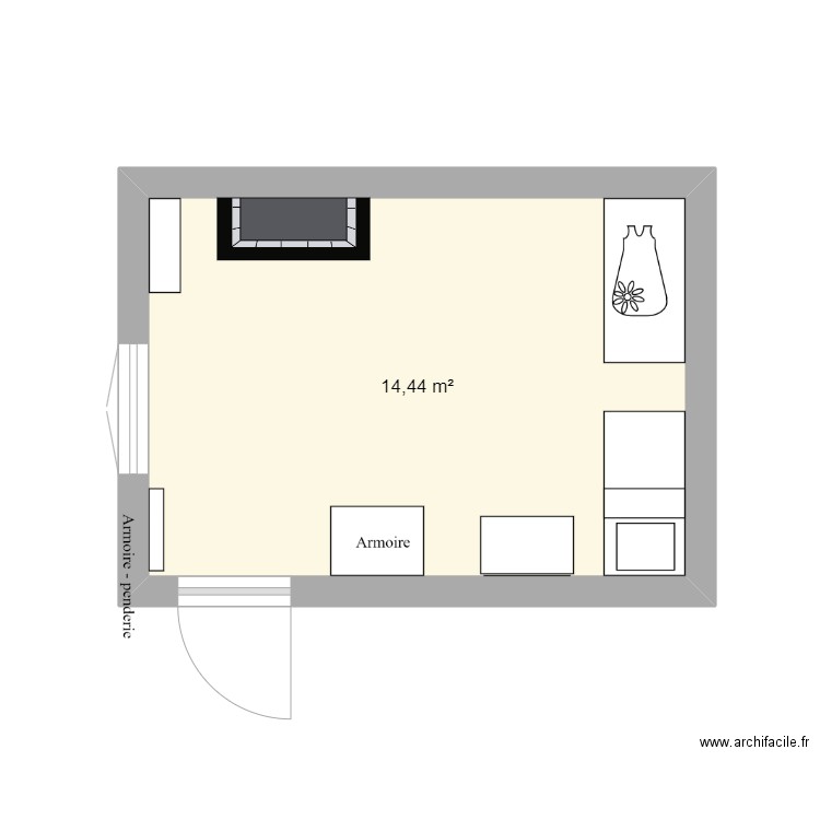 124 Legendre enfants V2. Plan de 1 pièce et 14 m2