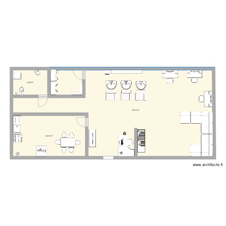 salon. Plan de 3 pièces et 124 m2