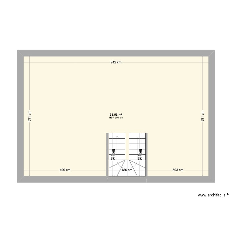 Niveau R+2 - Origine. Plan de 1 pièce et 54 m2