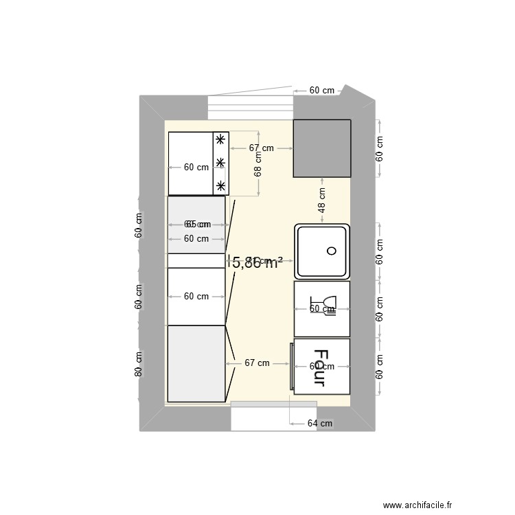 plan cuisine. Plan de 1 pièce et 6 m2