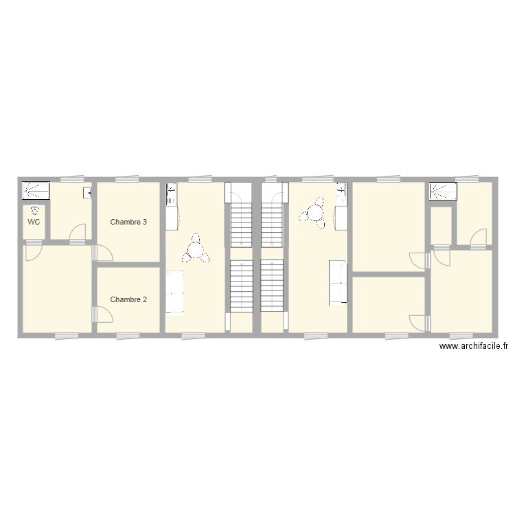 projet 3F 2x bifamilial. Plan de 30 pièces et 318 m2