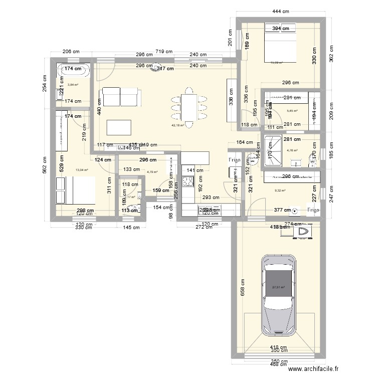 100 m2 avec 2 chambres + 28 m 2 garage . Plan de 10 pièces et 128 m2